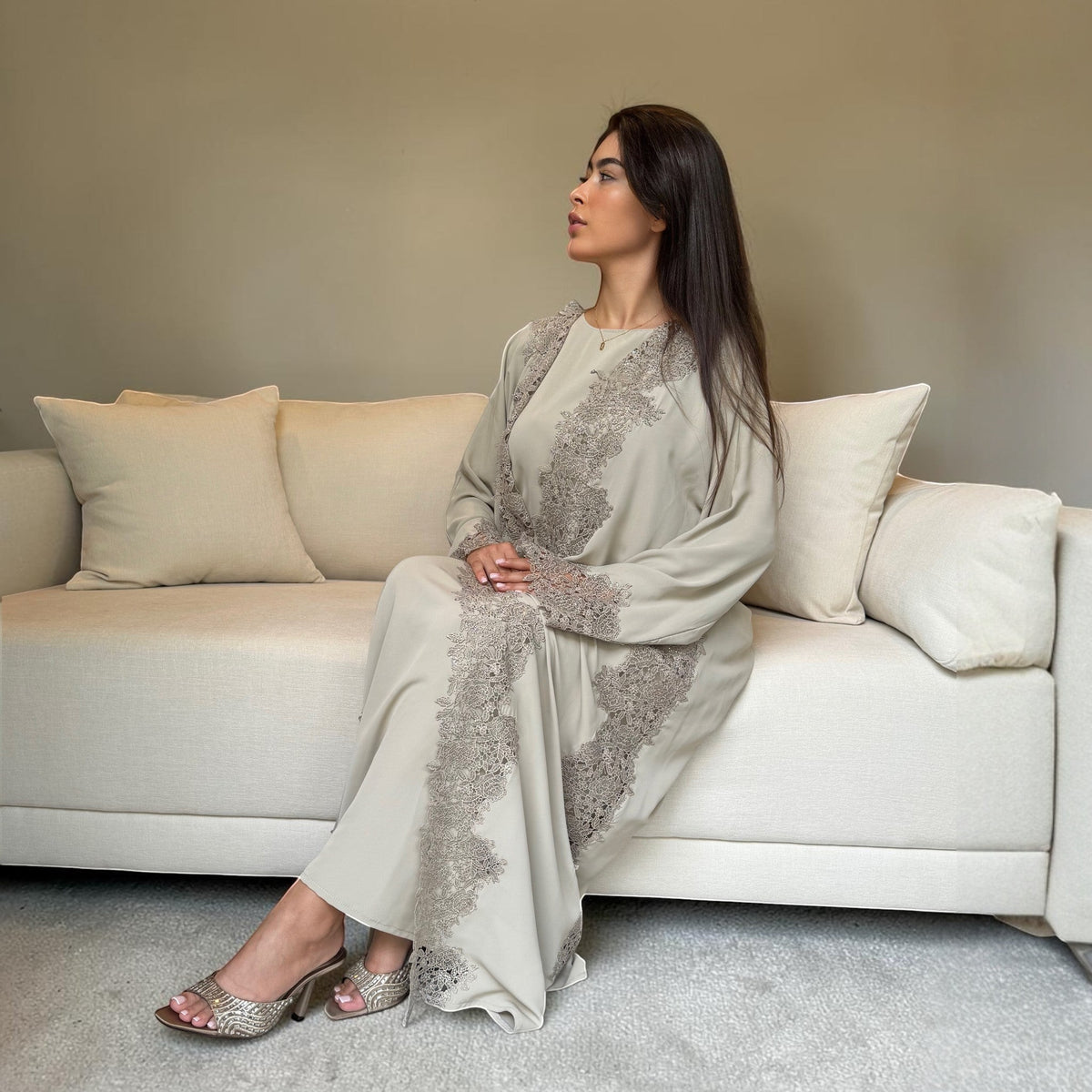 Sage Green Lace Abaya